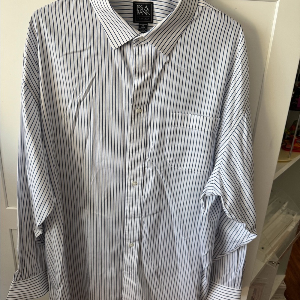 Jos. A. Bank White Dress Shirt with Blue Pinstripes